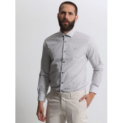 Life Style Butiken Ανδρικό Μακρυμάνικο πουκάμισο ριγέ LS133-8177 Γκρι